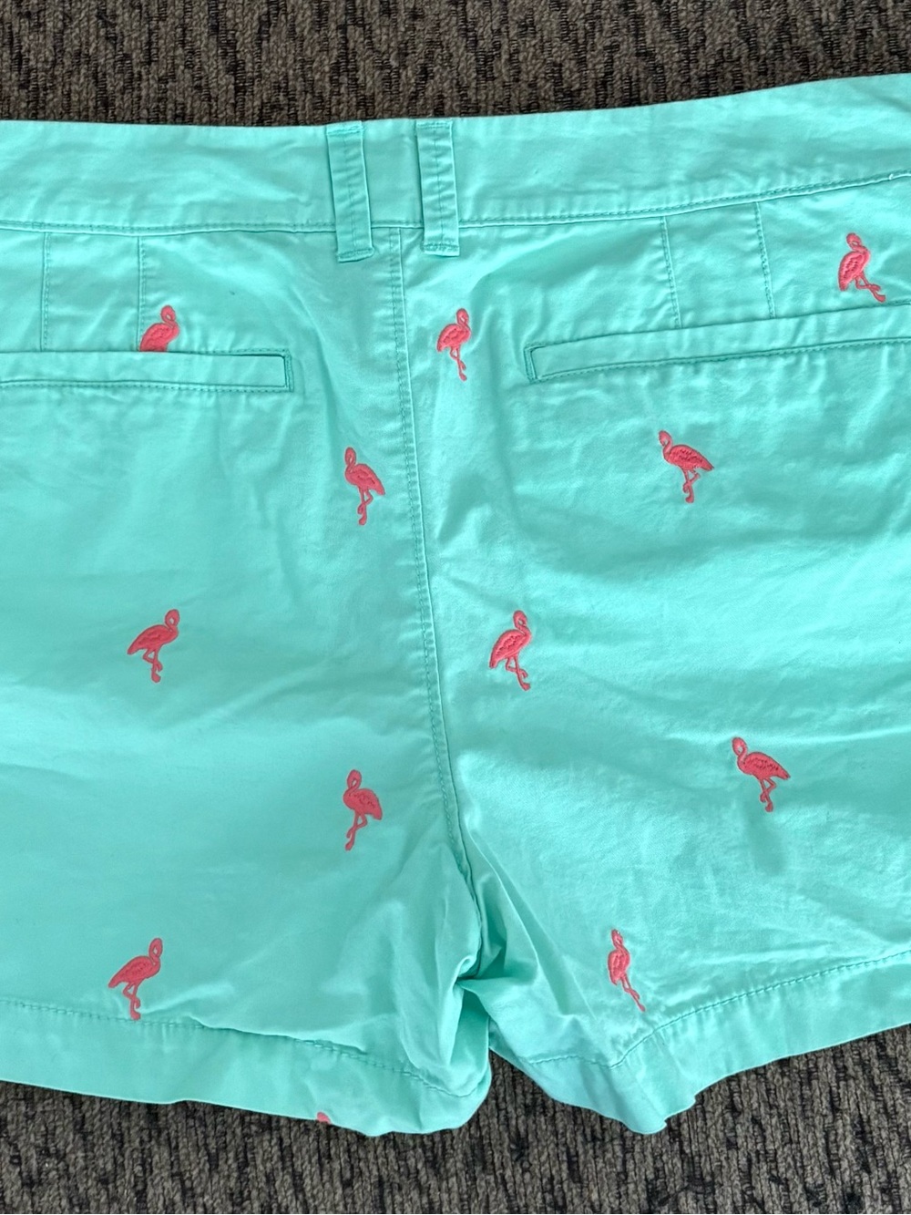 ☀️ 🦩 Old Navy Flamingo Embroidered Chino Shorts Mint Aqua Pink Size 12 🦩 - Picture 4 of 4